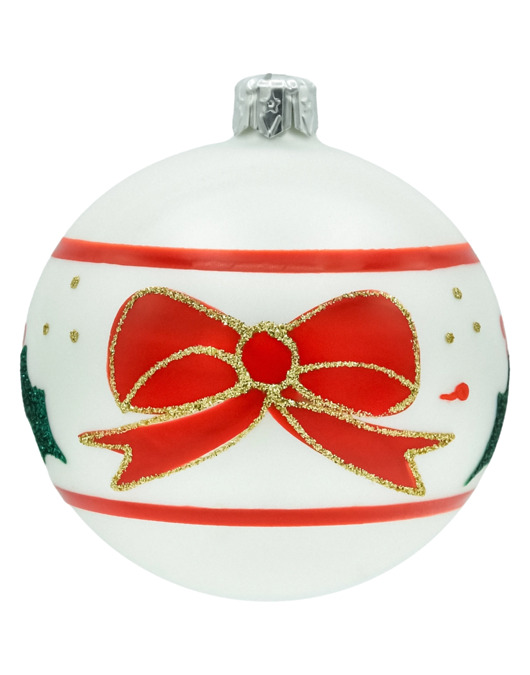 bombki Bombka okrągła z czerwoną kokardą: biała