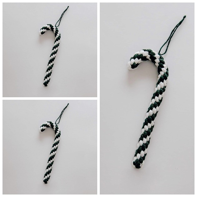 ozdoby choinkowe 3 laski cukrowe z makramy biało / zielone DOSTĘPNE od ręki