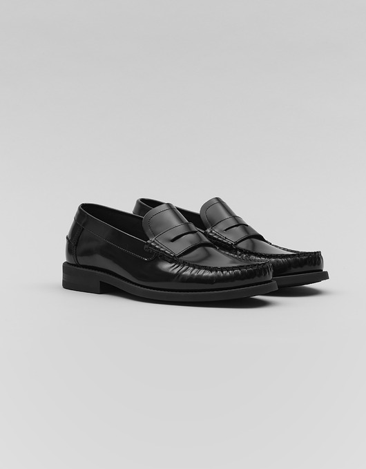 buty męskie Czarne buty penny loafers skórzane F309