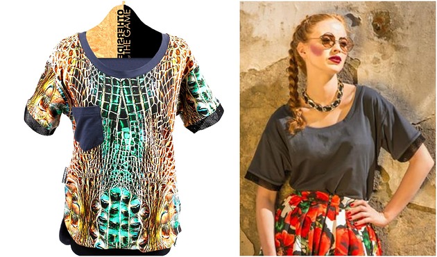t-shirt damskie Dwustronny t-shirt krokodyl kontra popiel
