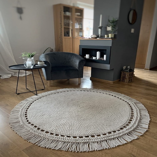 dywany Dywan Boho z frędzlami Ręcznie robiony dywan bawełniany 150 cm