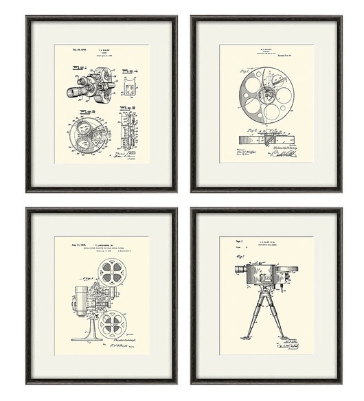grafiki i ilustracje Rysunek patent  kamera projektor film vintage