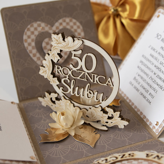 kartki scrapbooking 50 rocznica ślubu, złote gody, exploding box, kartka 3d