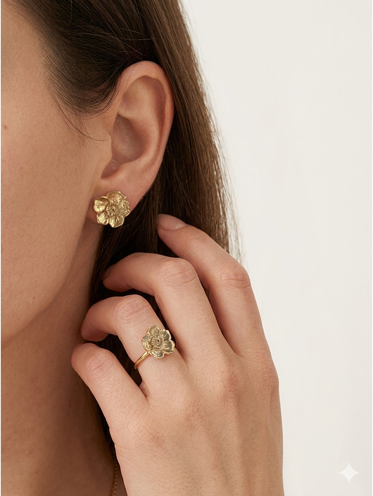 kolczyki złote Złote kolczyki kwiaty Lora 585- biżuteria artystyczna- HerRing