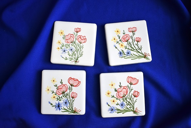 podkładki do kuchni Kafle ręcznie malowane- polne kwiaty