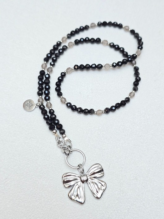 naszyjniki - inne Naszyjnik  Spinelowa Kokardka z Kwarcem