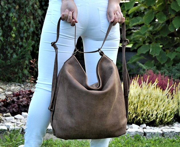 plecaki Plecak ze skóry naturalnej - torebka na ramię