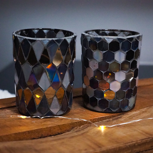 świeczniki i świece Lampion mozaikowy- recykling, granat i szary, 2 wzory