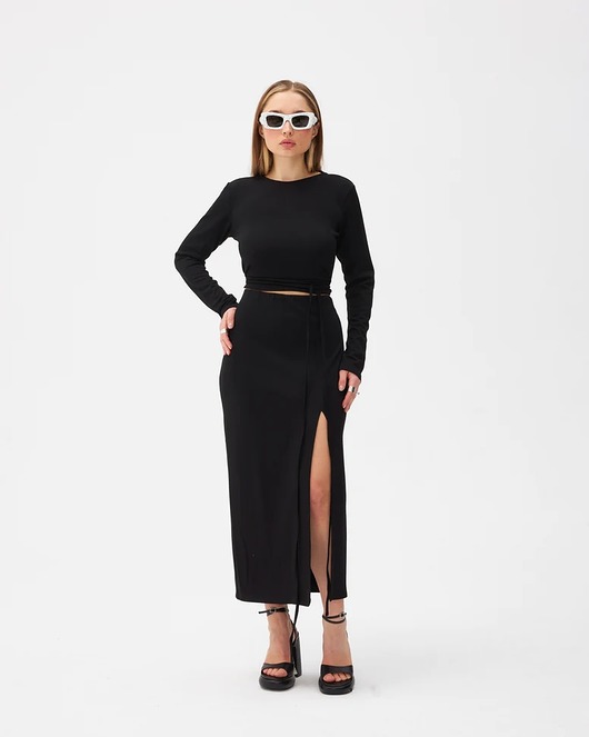 bluzki z długim rękawem damskie CZARNY LONGSLEEVE TANK SECOND skin