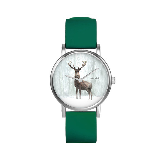 zegarki unisex Zegarek  mały - Jeleń 3 - silikonowy, zielony
