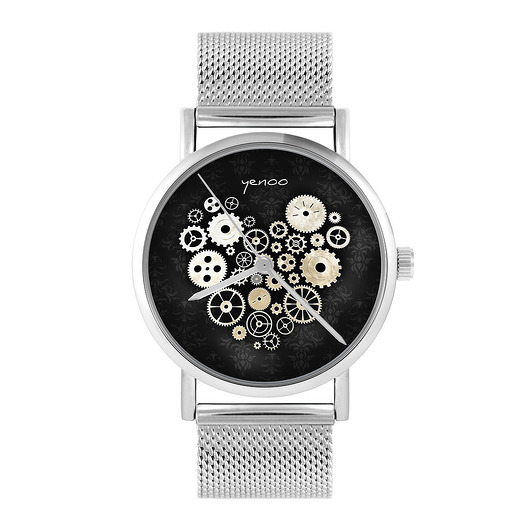 zegarki unisex Zegarek - Steampunk czarny - bransoleta mesh