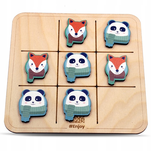 puzzle dla dzieci Gra drewniana PANDA vs LISEK Kółko i krzyżyk