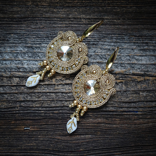 Boho  kolczyki soutache- złote Mró Soutache