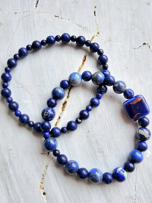 bransoletki z kamieni naturalnych Damska podwójna bransoletka / Lapis Lazuli / Japońska Ceramika