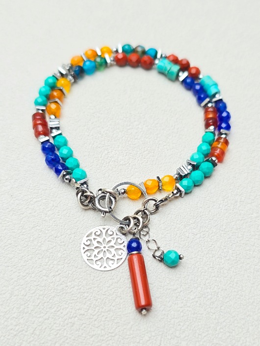 bransoletki srebrne Podwójna Bransoletka Kolory Orientu Srebro