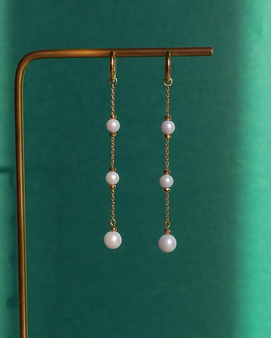 kolczyki ceramiczne Długie kolczyki z satynowymi perłami ceramicznymi 2 w 1