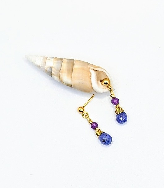 kolczyki pozłacane Tanzanitki, srebrne kolczyki