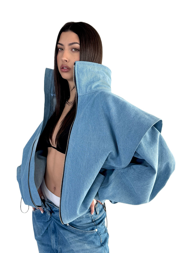 kurtki damskie Parachute light blue denim bomber jacket