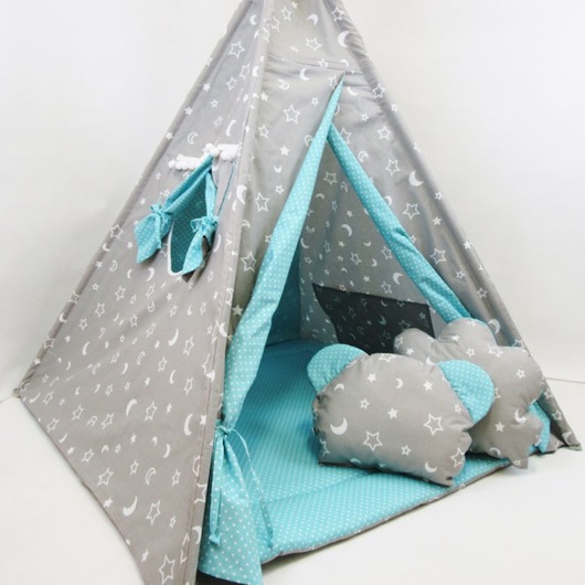 Namiot Tipi +Mata + Poduszki Szaro Miętowy Enitka Sweet Baby Room