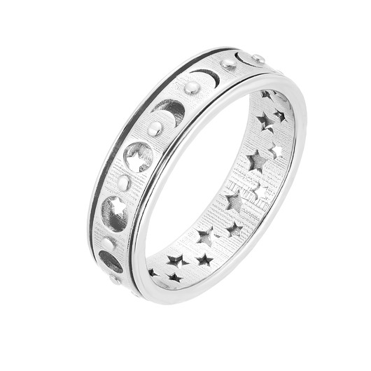 pierścionki srebrne Srebrna obrotowa obrączka z fazami księżyca i gwiazdami