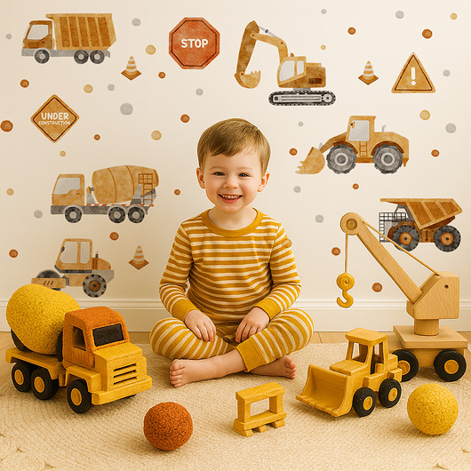 naklejki ścienne do pokoju dziecka Pojazdy budowlane Naklejki na ścianę dla chłopca