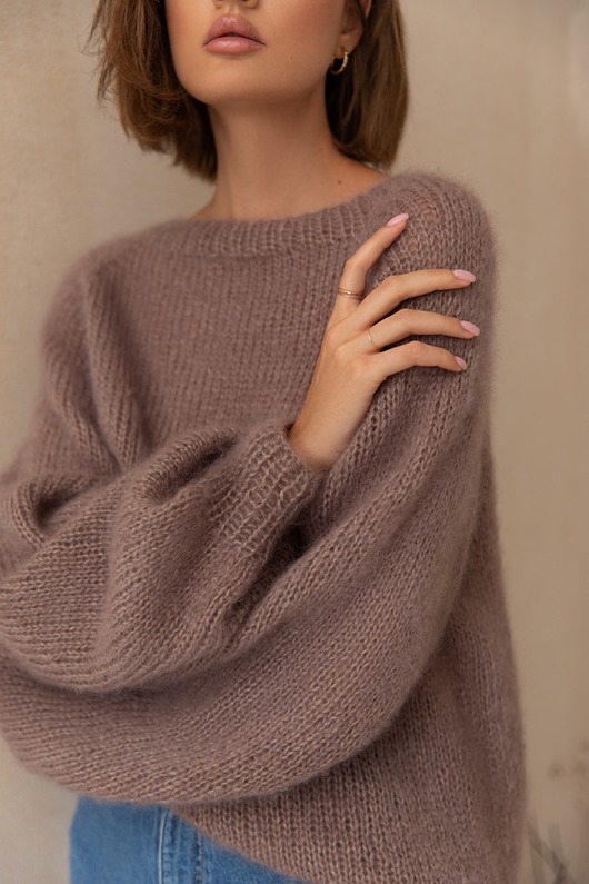 swetry Sweter Simple mohair reglan beż taupe