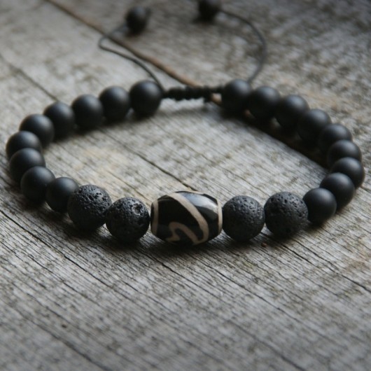 NEW! męska bransoletka :: tibetan agate & lava kaktusia