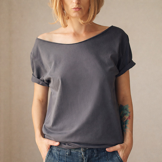t-shirt damskie Szara Czekolada Zgaszony Oversize Bez Nadruku