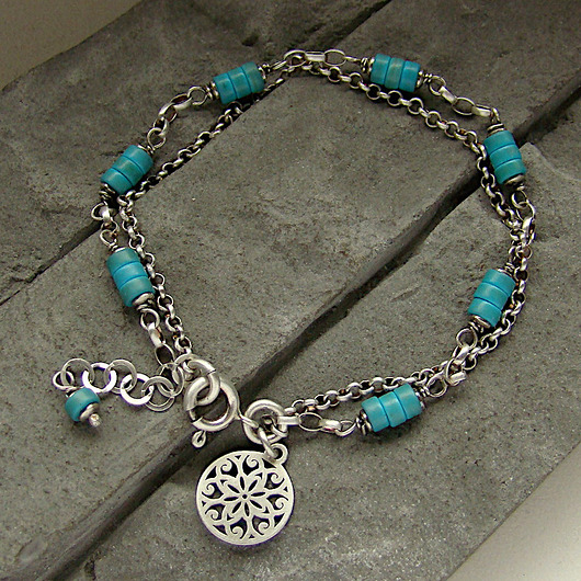 bransoletki z kamieni naturalnych Turkus z rozeta - bransoletka