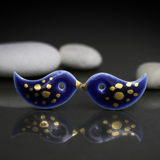 kolczyki ceramiczne Ptaszki Seladonowe/stal chirurgiczna/