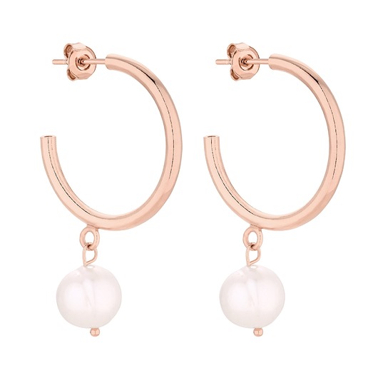 kolczyki pozłacane Półkola XL z różowego złota z naturalnymi perłami