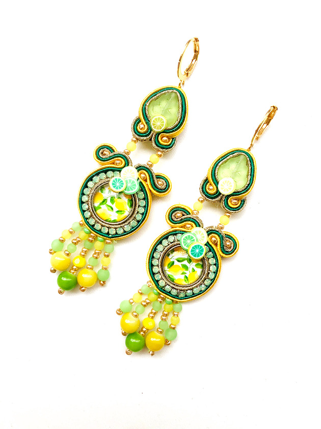 kolczyki soutache Sutaszowe kolczyki AMALFI z cytrynami
