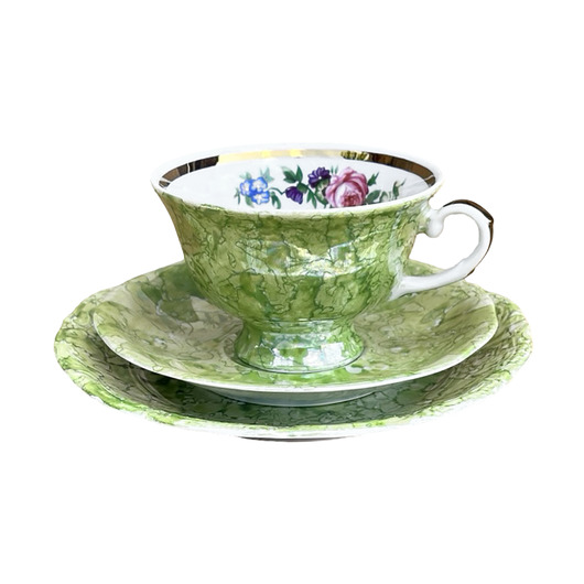 filiżanki Zielony zestaw śniadaniowy Zakład Porcelany Stołowej Karolina Polska lata 70.
