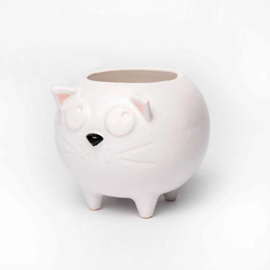 kubki Biały kubek ceramiczny kot - Duży ręcznie robiony kubek na prezent - Lamabo