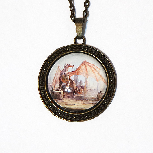 wisiory Medalion, naszyjnik - Smok - duży, brąz