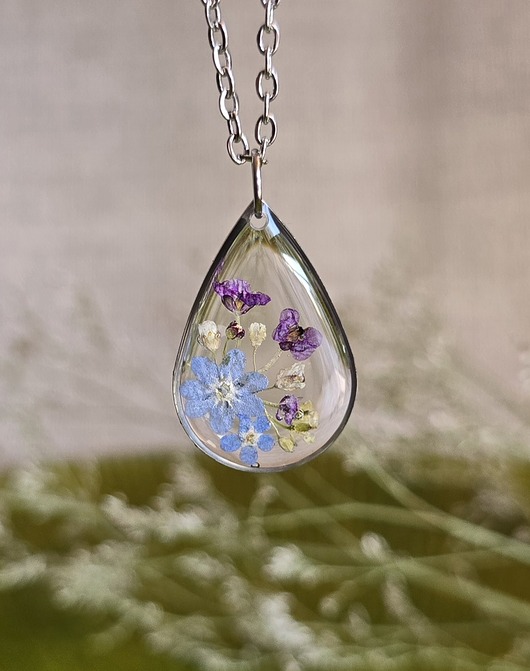 wisiory Wieczne kwiaty srebrny wisiorek prawdziwe kwiaty naszyjnik niezapominajki