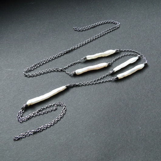 srebrne naszyjniki Naszyjnik Perłowe patyczki