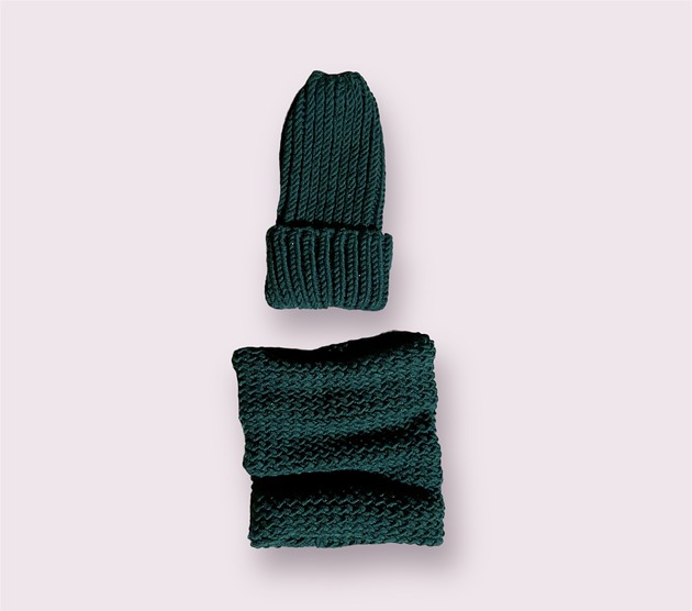 szale damskie Komin i czapka z wełny merynosa handmade BUTELKOWA ZIELEŃ
