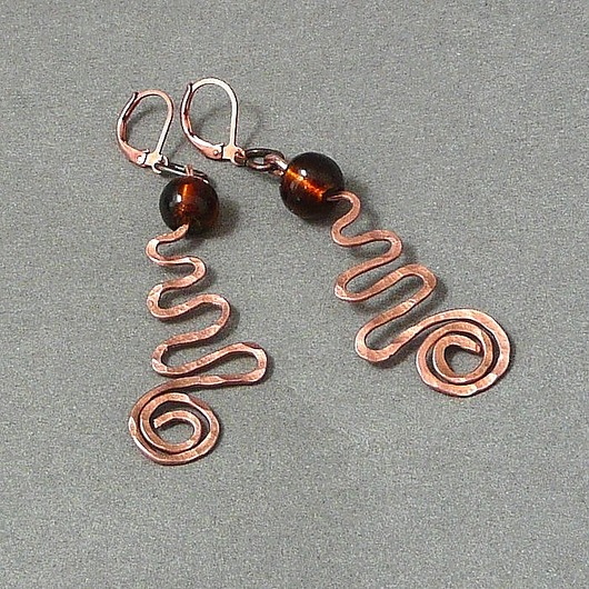 kolczyki wire wrapping Kolczyki czysto miedziane. Kute spirale