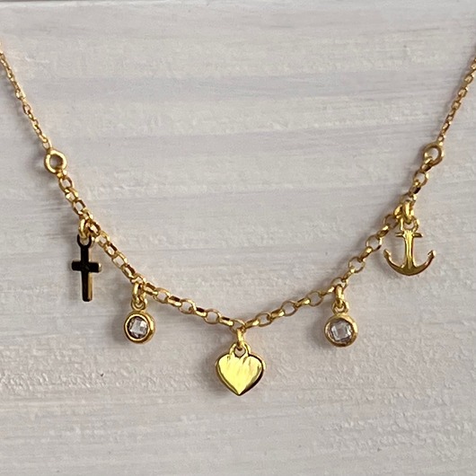 złote naszyjniki SERCE KOTWICA KRZYŻ Wiara nadzieja miłość Naszyjnik ze srebra