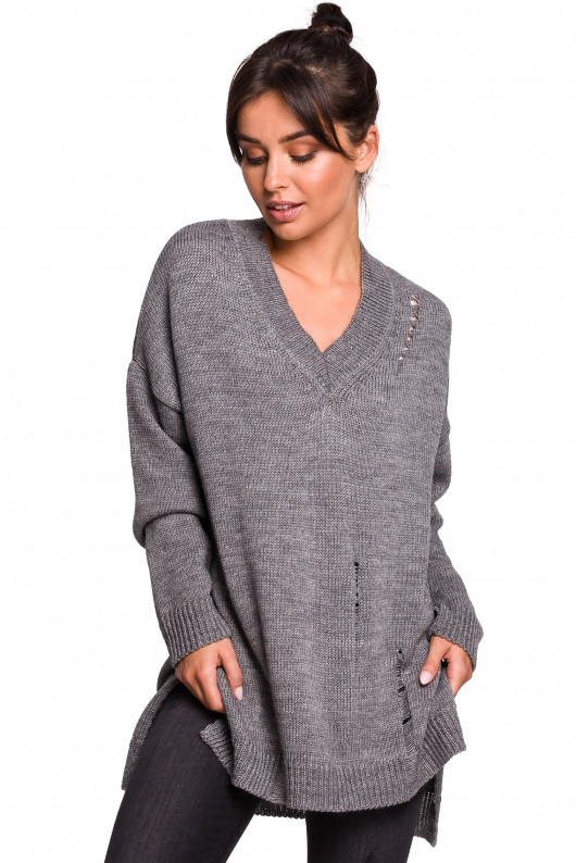 Sweter z dziurami - szary(BK-028) Be