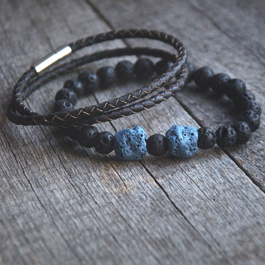 KOMPLET męskich bransoletek :: black'n'blue LAVA kaktusia
