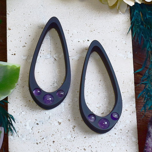 biżuteria różna Tunele do uszu 25-100mm / wydłużone łezki z kamieniami / ametyst