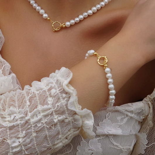 bransoletki z kamieni naturalnych Bransoletka perły srebro 925 pozłacane