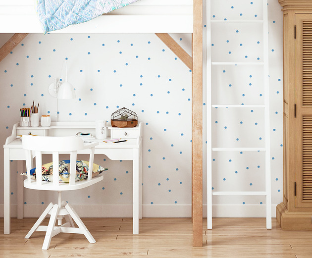 naklejki ścienne do pokoju dziecka Tapeta dla dzieci Kropki (Painted Blue Dots)