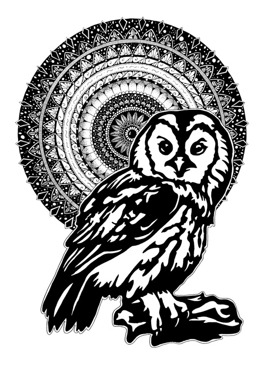 grafiki i ilustracje Mandala nr 29, Puszczyk, reprodukcje
