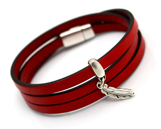 bransoletka skórzana MAGNETOOS FEATHER RED Beezoo