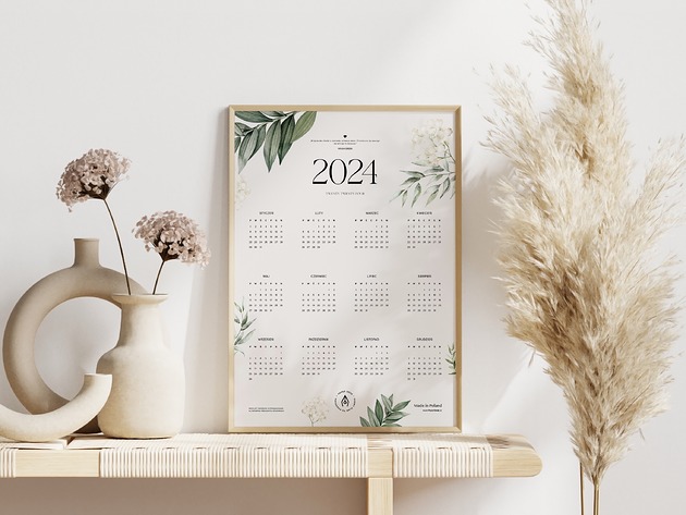 kalendarze i plannery Elegancki kalendarz ścienny FLORAL 2024 z cytatem motywacyjnym