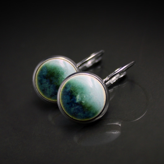 kolczyki ceramiczne Mchy/stal nierdzewna/
