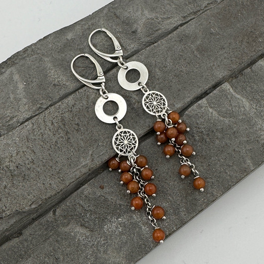 kolczyki z kamieniami Kolczyki pomarańczowe gronka